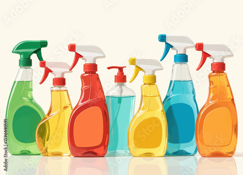 Colorful Cleaning Bottles Array