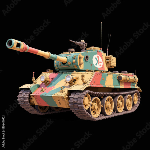 Colorful Tank in Futuristic Camouflage, Ready for Action