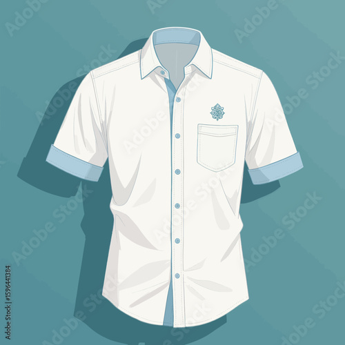 Crisp White Shirt with Embroidered Logo on Pocket, Casual Business Style