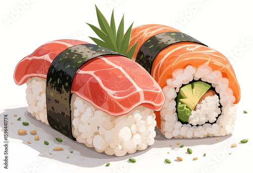 Delicious Sushi Rolls with Fresh Fish and Avocado