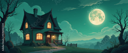 Enchanted Cottage Under Moonlit Night Sky