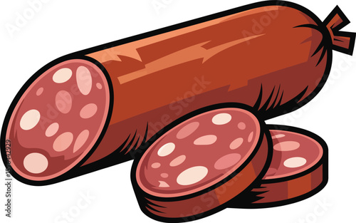 Hearty sliced sausage link with visible cured meat texture