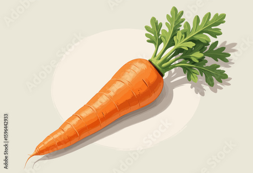 Fresh Carrot with Green Leaves on Light Background
