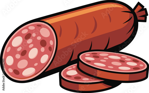 Hearty salami sausage links and slices
