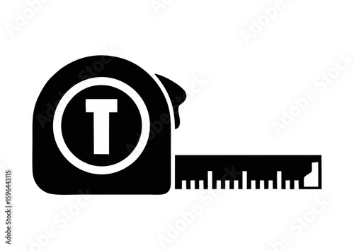 Black silhouette of a tape measure tool on a white background