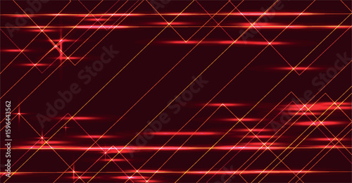 Abstract red and gold geometric light streaks on dark background.