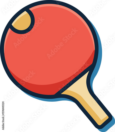 "Flat vector icon of a ping pong paddle with ball, clean outline and minimal design."
