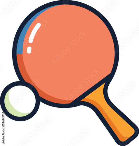 "Flat vector icon of a ping pong paddle with ball, clean outline and minimal design."
