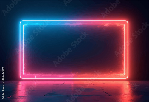 Neon Glow Frame in Futuristic Setting with Blue and Red Lighting