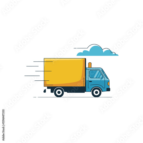 Fast delivery truck moving quickly with motion lines