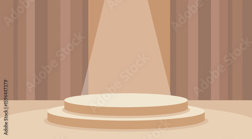 Empty stage podium under a spotlight with draped curtains