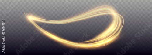 Glowing shiny lines effect. Vector gold color lines of speed. Light trail wave