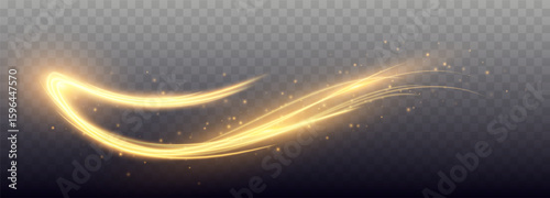 Glowing shiny lines effect. Vector gold color lines of speed. Light trail wave