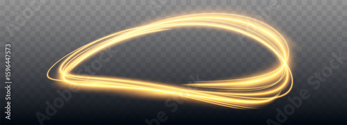 Glowing shiny lines effect. Vector gold color lines of speed. Light trail wave