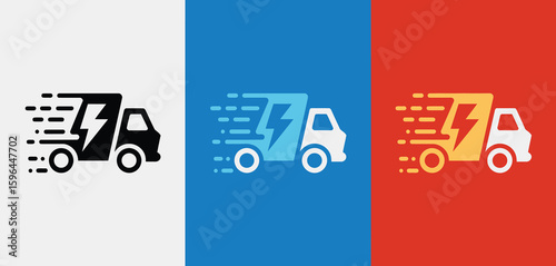 Electric delivery truck with lightning bolt symbol for speed