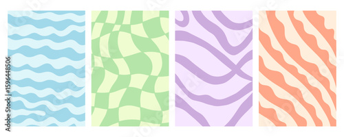 Distorted wavy retro patterns background set