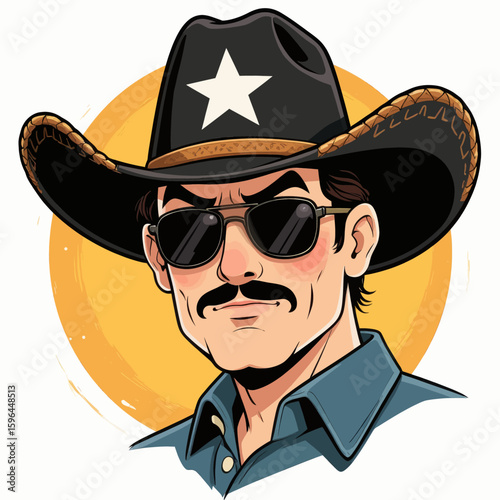 Stylish Cowboy in Sunglasses Under Golden Sun