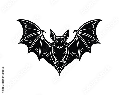 Black bat with outstretched wings isolated on white background