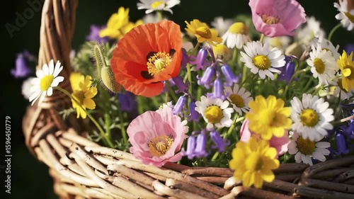 Wallpaper Mural Vibrant Spring Flowers in Woven Basket with Daisies and Poppies Torontodigital.ca
