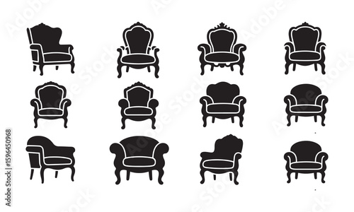 Ornate and Classic Armchair Silhouettes – Vector Icon Set of  Unique Designs