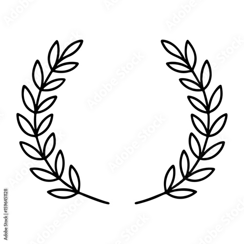 Laurel wreath black and white icon clean line art style. Ideal for logos, emblems, award certificates, diploma, sports insignias, tattoo, frames, certificates, university symbols. Vector illustration