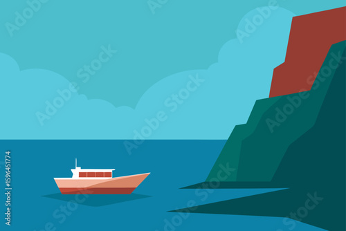 boat gliding past towering coastal cliffs