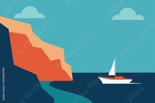 boat gliding past towering coastal cliffs