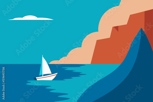 boat gliding past towering coastal cliffs