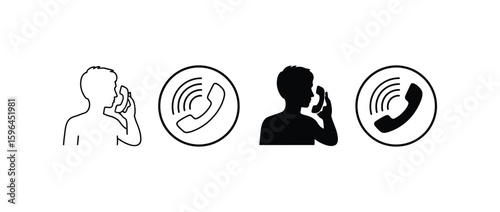 Vector art of four phone call icons in different styles are isolated on white background, representing communication and support