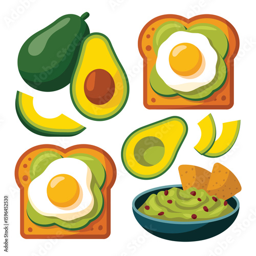Healthy avocado toast and guacamole breakfast spread