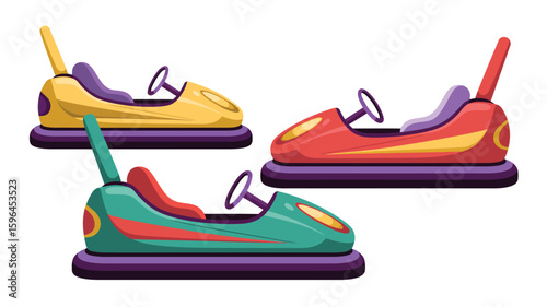 Colorful bumper cars ready for fun at the amusement park