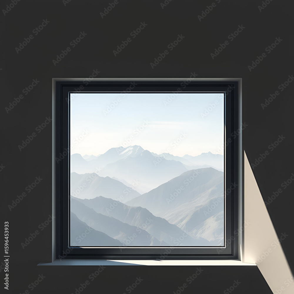 Fototapeta premium Mountain Range with Panoramic Window, Morning Sunlight and Neutral Shades (Midyear Peaceful)