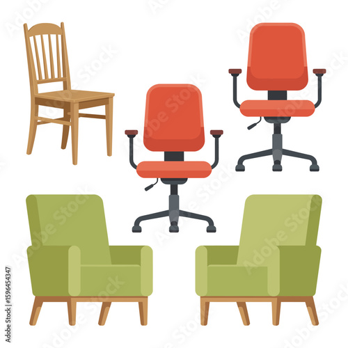 Collection of office and armchairs in a flat design style