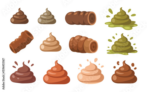 Collection of cartoon poop emojis and illustrations