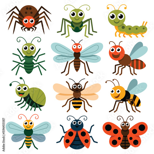 Collection of cute cartoon insects and bugs