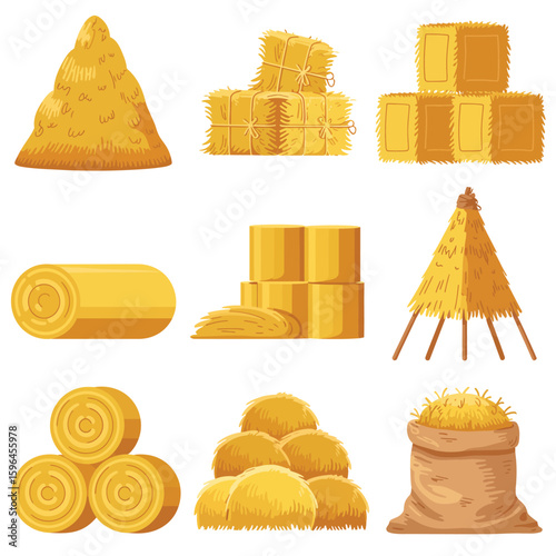 Collection of various hay bale shapes and forms