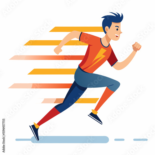 Young man running swiftly in dynamic pose with motion lines  