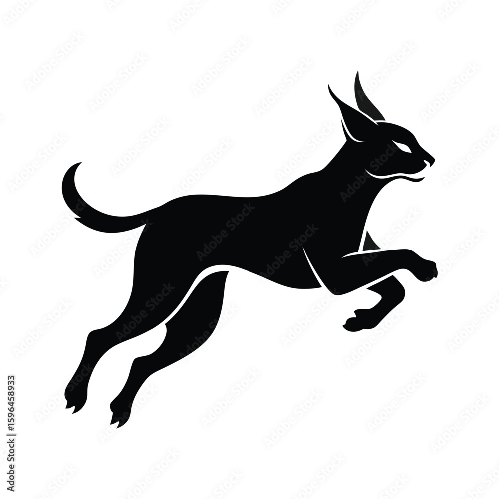Fototapeta premium Caracal Jumping Silhouette Vector Icon – Agile Wild Cat in Mid-Air