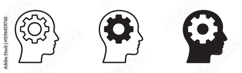 Set of Human head with gear icon . Represents the concept of thinking, problem solving, innovation, and mental processes. vector illustration .