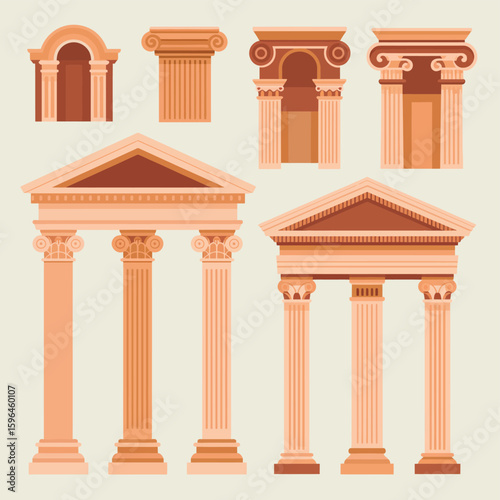 Collection of classical architectural columns and porticos