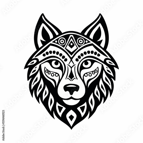 wolf head in a tribal tattoo style