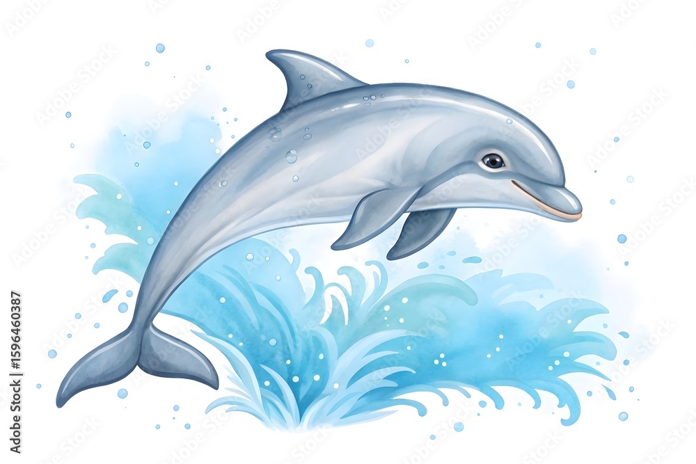 Obraz premium A dolphin jumps joyfully through blue water