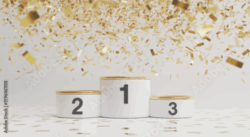 Podium with confetti celebrating first second and third place
