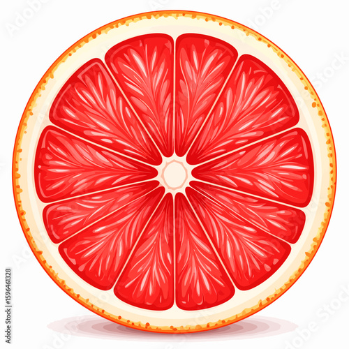 Vibrant Vector Illustration of a Juicy, Sliced Red Grapefruit, Close-Up