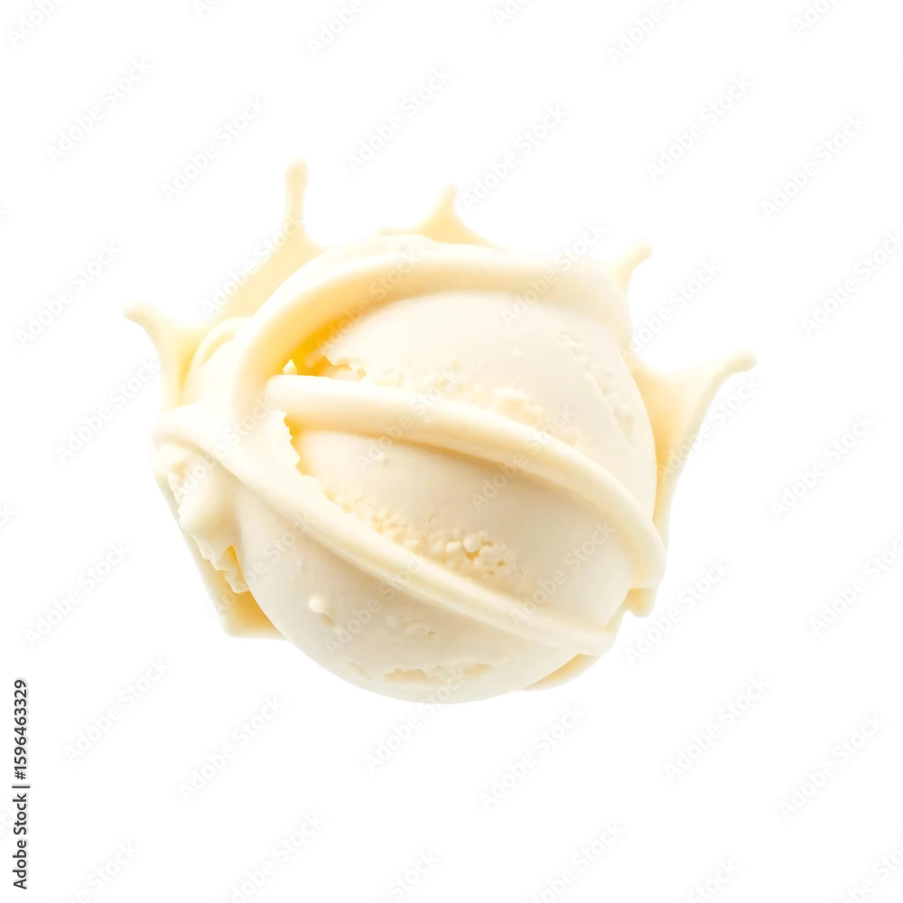 Vanilla Ice cream scoop with splash isolated on transparent background Vanilla Ice cream scoop with splash isolated on transparent background