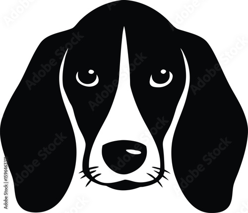 Basset Hound head silhouette with long droopy ears, sad eyes, and rounded muzzle for iconic scent hound