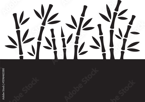 Black bamboo stalks with leaves on white background vector