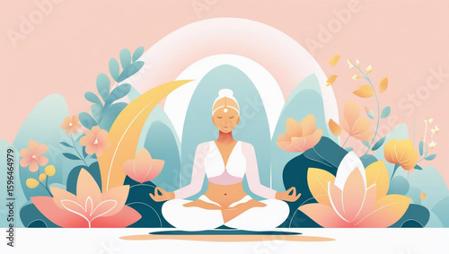 Harmony with Nature - Modern Illustration of a Woman Meditating