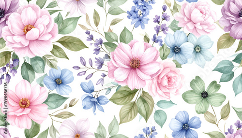 Delicate hand-drawn floral pattern in seamless repeat design.