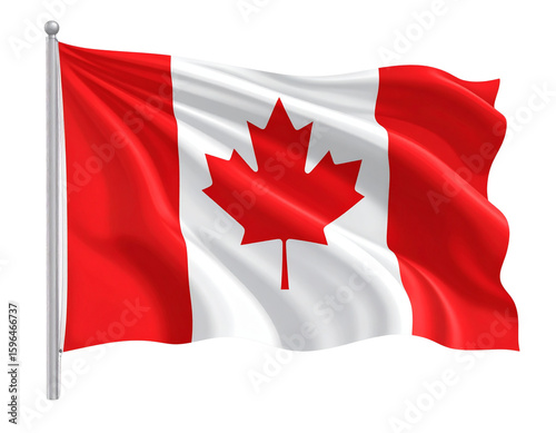 Waving Canadian Flag with Maple Leaf Emblem, Side-Angled Motion, Isolated PNG.
